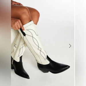 black and white knee high western cowgirl boots